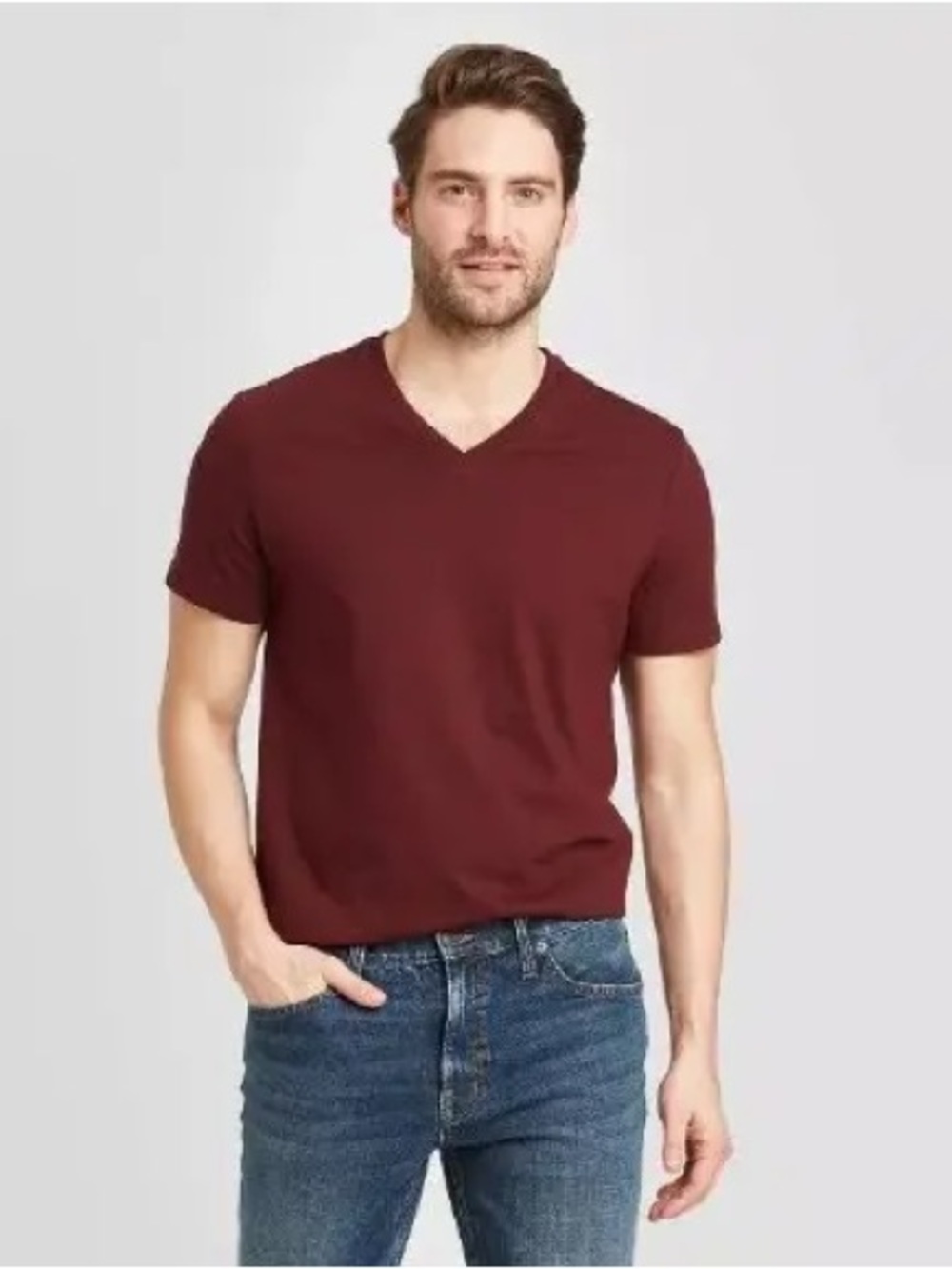 GoodFellow & Co. Men’s Burgundy Short Sleeve V-Neck T-Shirt (Size: Large)(NWT)